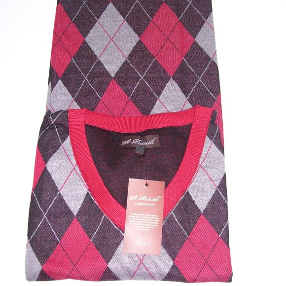 2X Men's V Neck Red Argyle Sweater Vest 2XL XXL - Picture 2 of 5